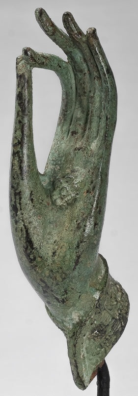 Mounted Antique Thai Style Southeast Asia Bronze Thai Teaching Hand - 23cm/9"