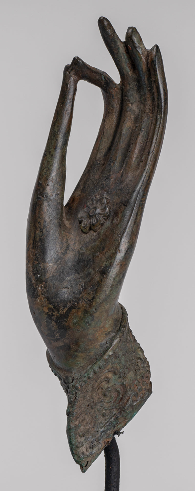 Mounted Antique Thai Style Southeast Asia Bronze Thai Teaching Hand - 24cm/10"