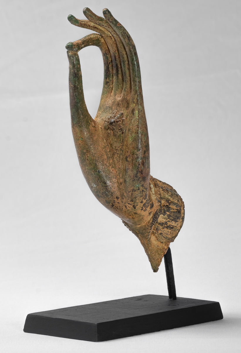 Antiguo de estilo tailandés montado en el sudeste asiático Bronce Thai Enseñh Hand - 30 cm/13 "