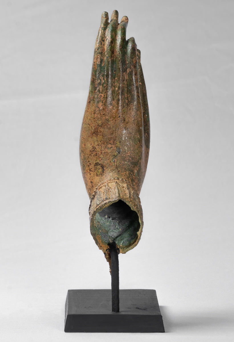 Antiguo de estilo tailandés montado en el sudeste asiático Bronce Thai Enseñh Hand - 30 cm/13 "