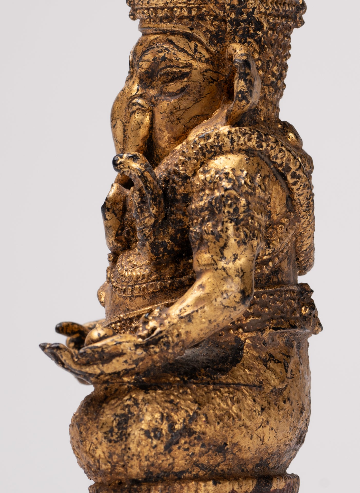 Ganesha Statue - Antique Thai Style Bronze Seated Rattanakosin Ganesha Statue - 19cm/8"