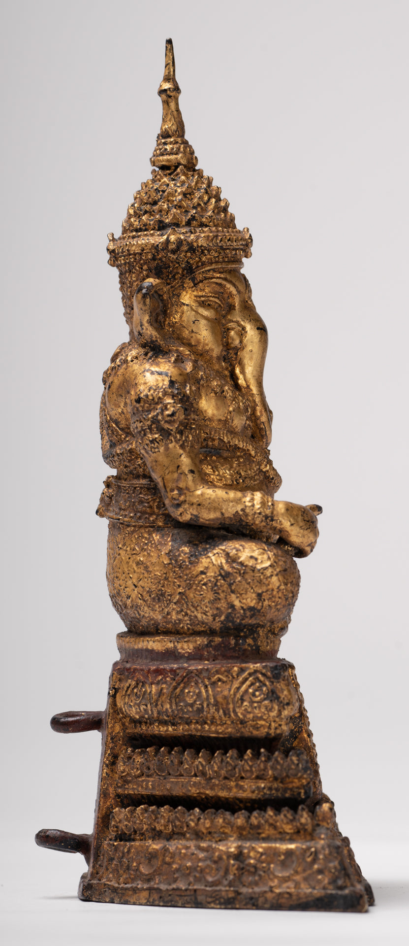 Ganesha Statue - Antique Thai Style Bronze Seated Rattanakosin Ganesha Statue - 19cm/8"