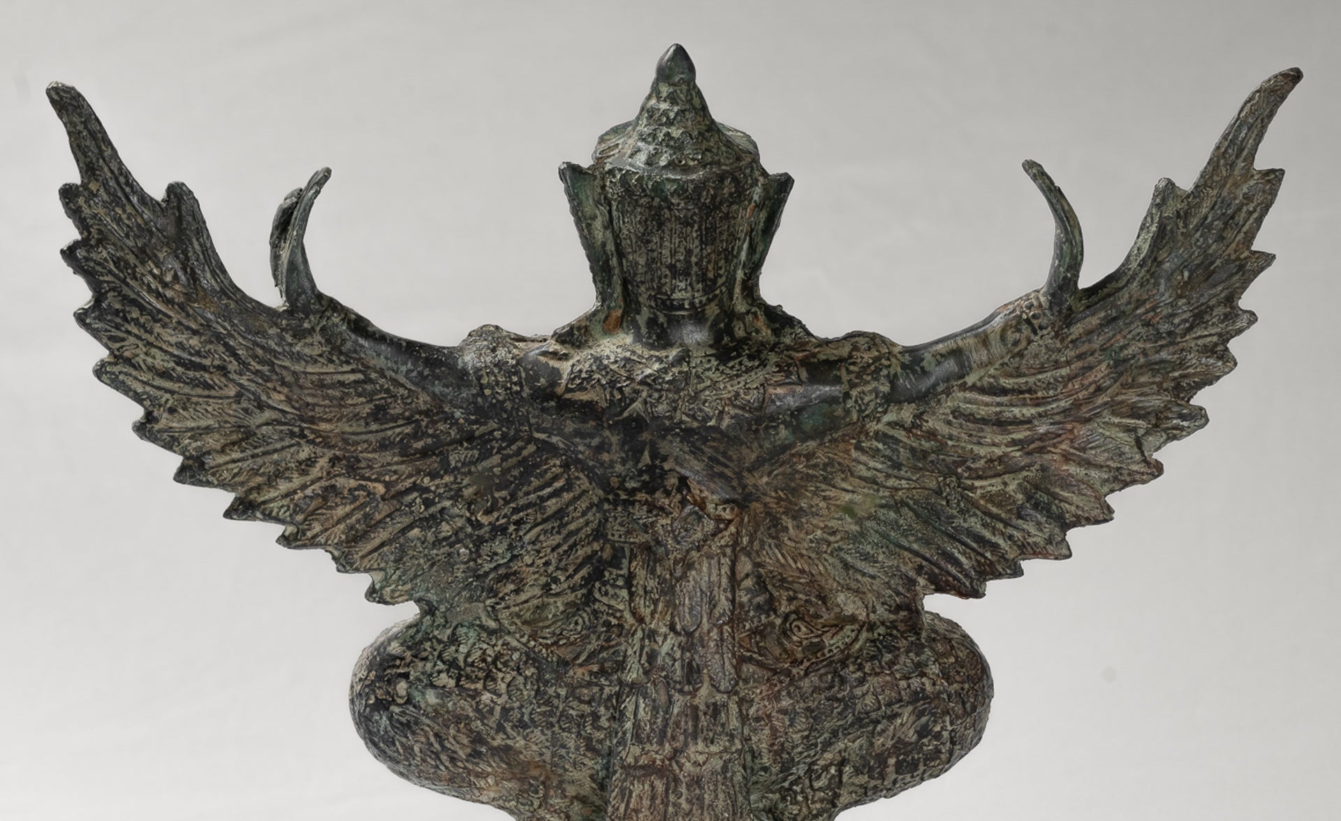 Antique Thai Style Standing Bronze Vishnu Garuda Statue - 33cm/13"