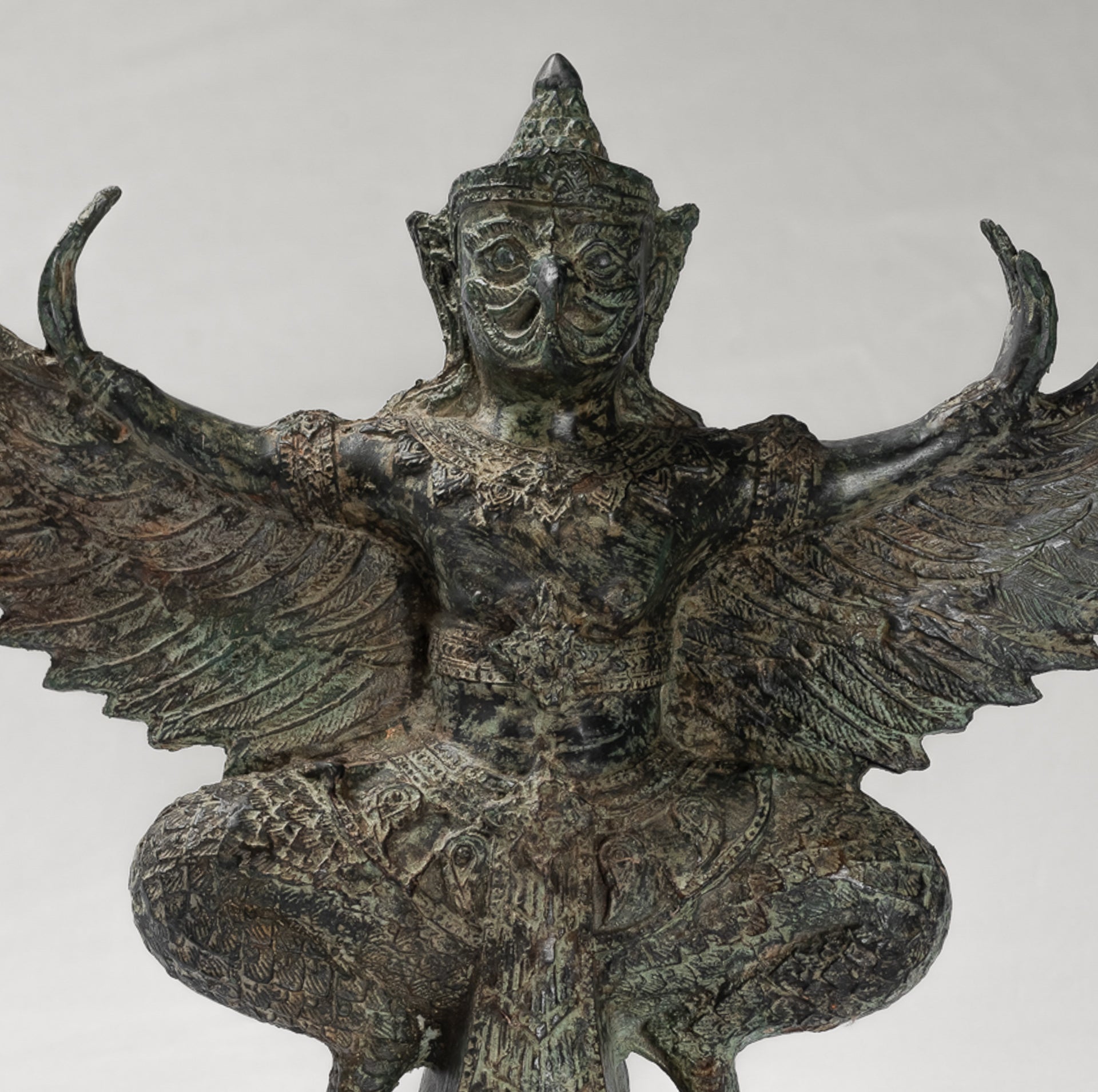 Antique Thai Style Standing Bronze Vishnu Garuda Statue - 33cm/13"