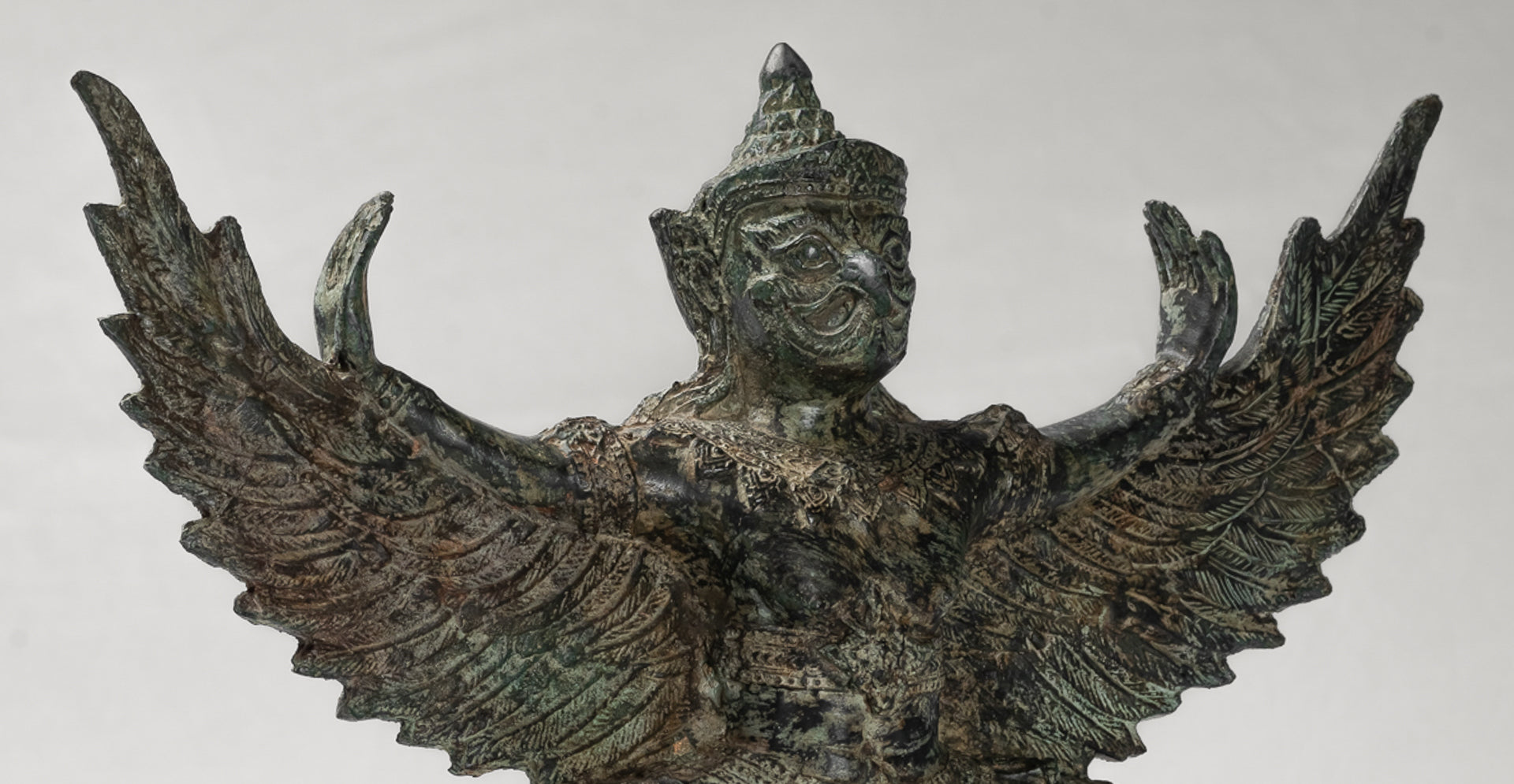 Antique Thai Style Standing Bronze Vishnu Garuda Statue - 33cm/13"