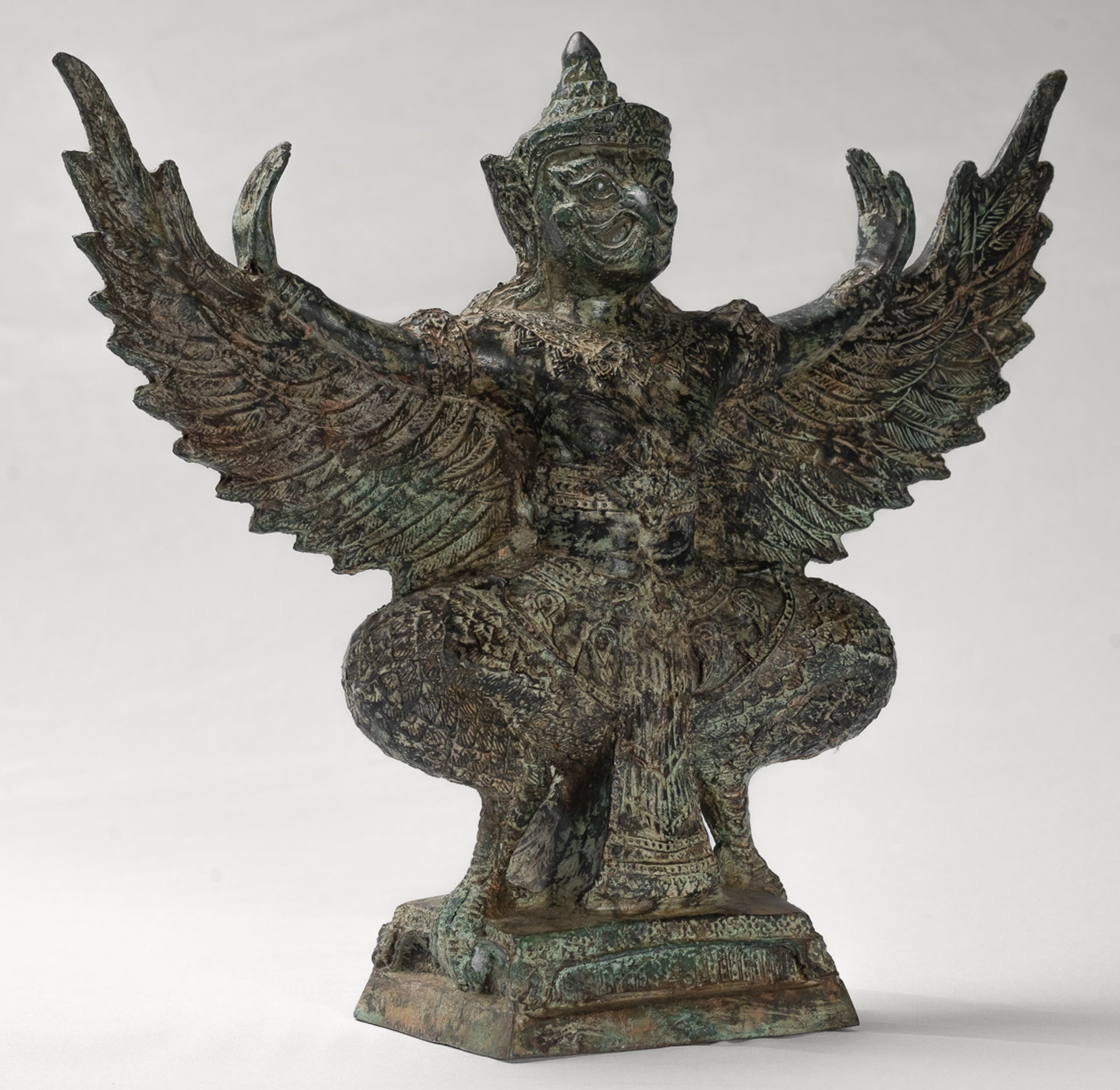 Antique Thai Style Standing Bronze Vishnu Garuda Statue - 33cm/13"