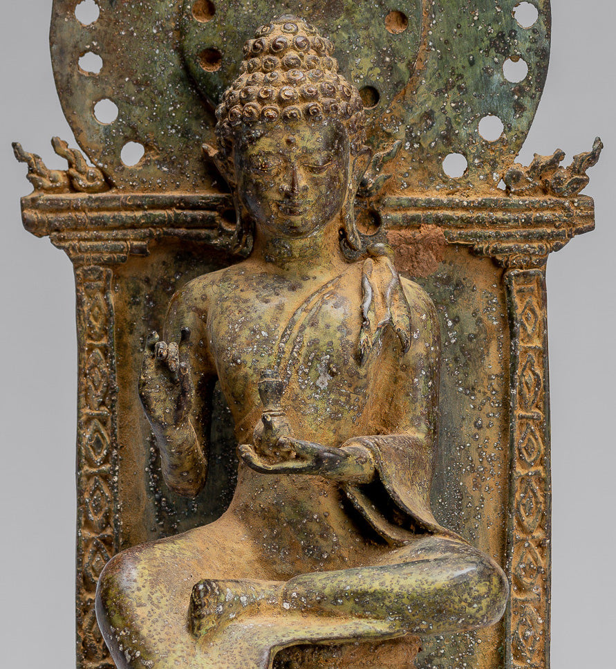 Statue de Bouddha – Bouddha d'enseignement javanais en bronze assis de style indonésien antique – 27 cm