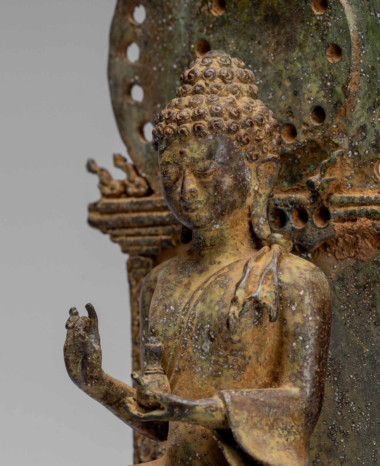 Statue de Bouddha – Bouddha d'enseignement javanais en bronze assis de style indonésien antique – 27 cm