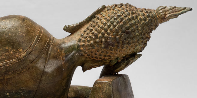 Buddha Statue - Antique Thai Style Bronze Sukhothai Reclining Nirvana Buddha Statue - 55cm/22"