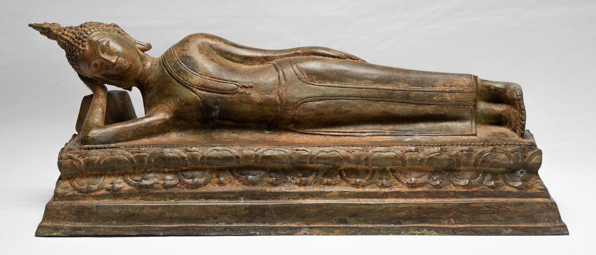 Buddha Statue - Antique Thai Style Bronze Sukhothai Reclining Nirvana Buddha Statue - 55cm/22"