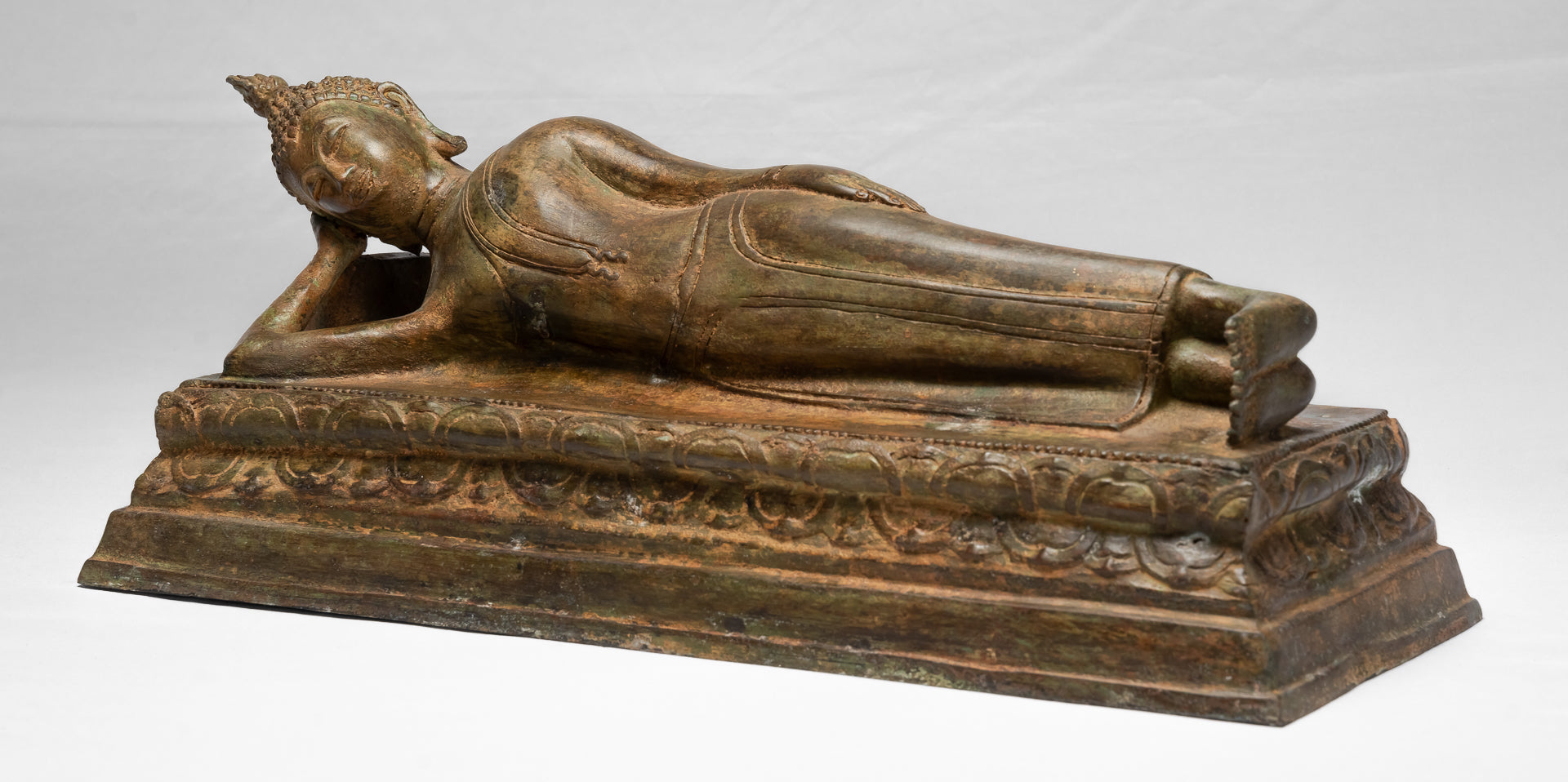 Buddha Statue - Antique Thai Style Bronze Sukhothai Reclining Nirvana Buddha Statue - 55cm/22"