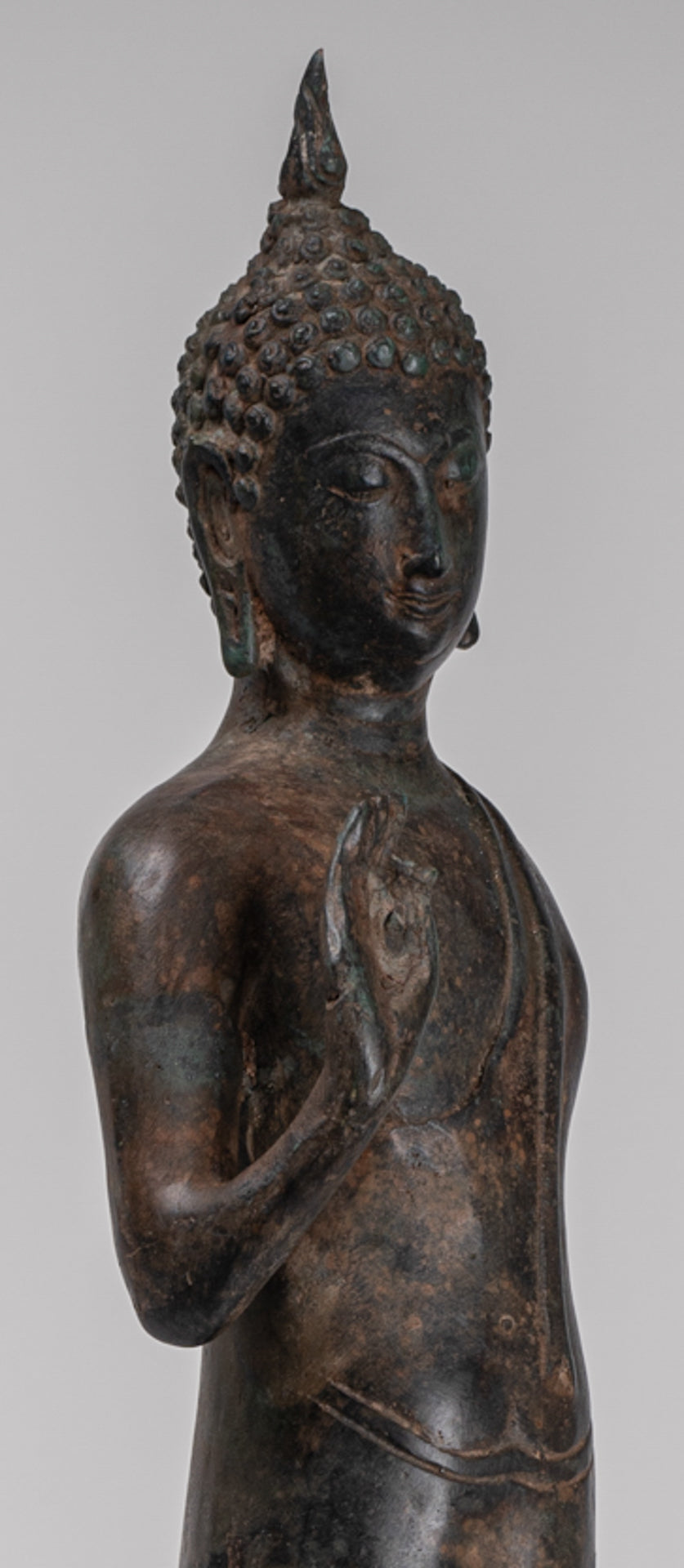 Antique Sukhothai Style Standing Bronze Protection Walking Buddha Statue - 50cm/20"
