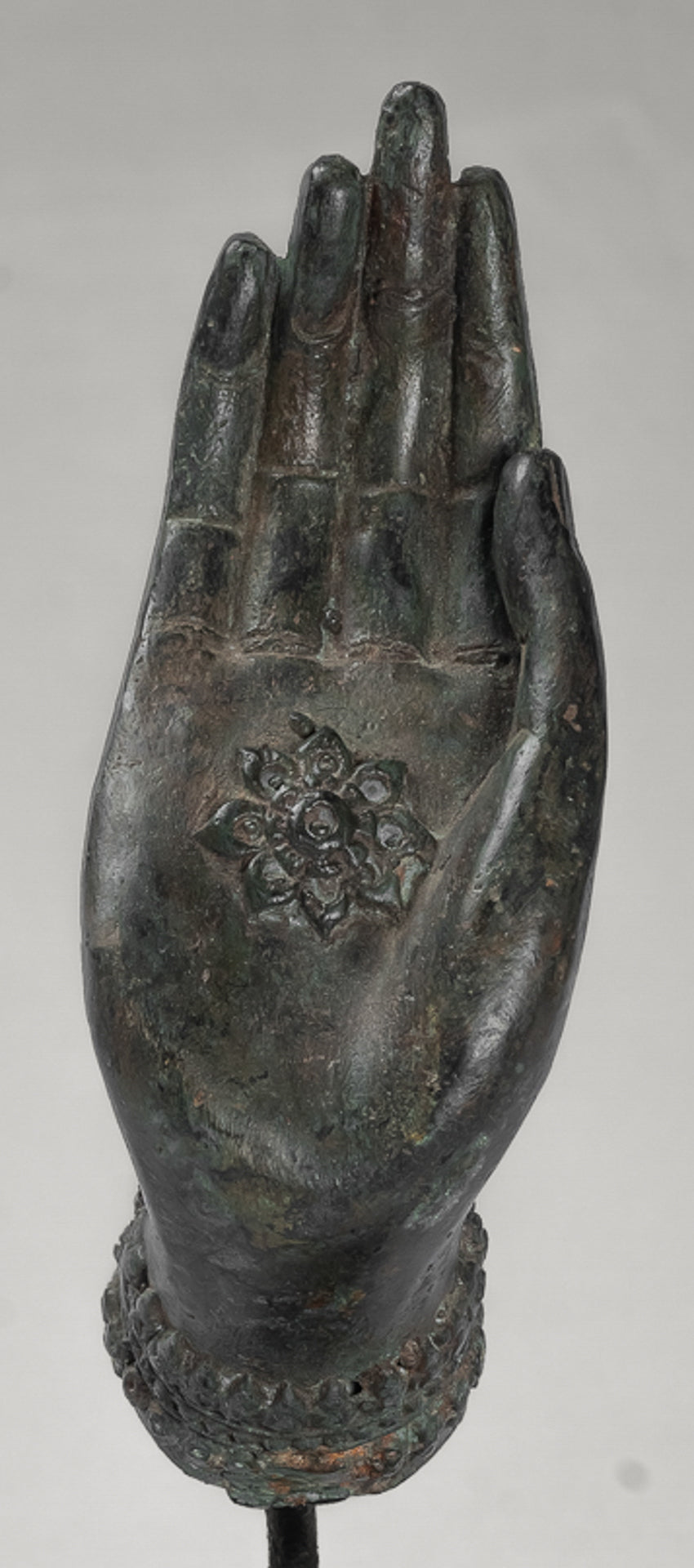 Mounted Antique Thai Style Southeast Asia Bronze Thai Protection Hand - 23cm/9"