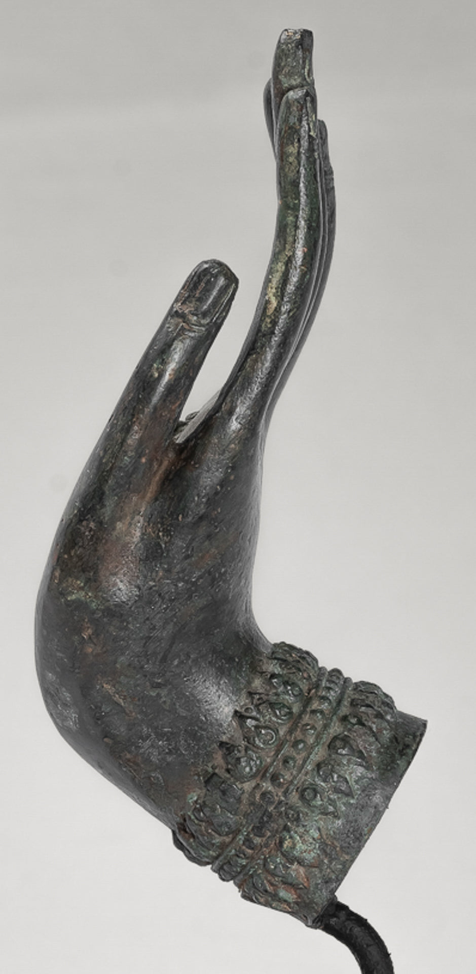 Mounted Antique Thai Style Southeast Asia Bronze Thai Protection Hand - 23cm/9"