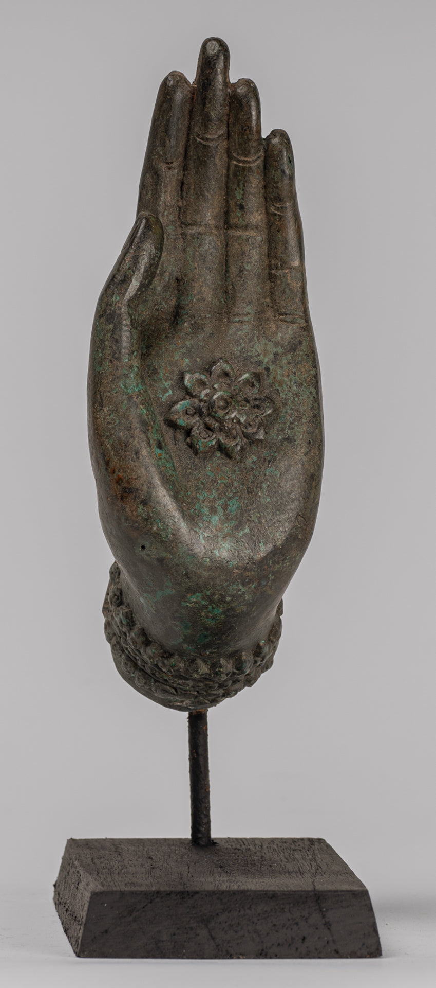 Mounted Antique Thai Style Southeast Asia Bronze Thai Protection Hand - 23cm/9"