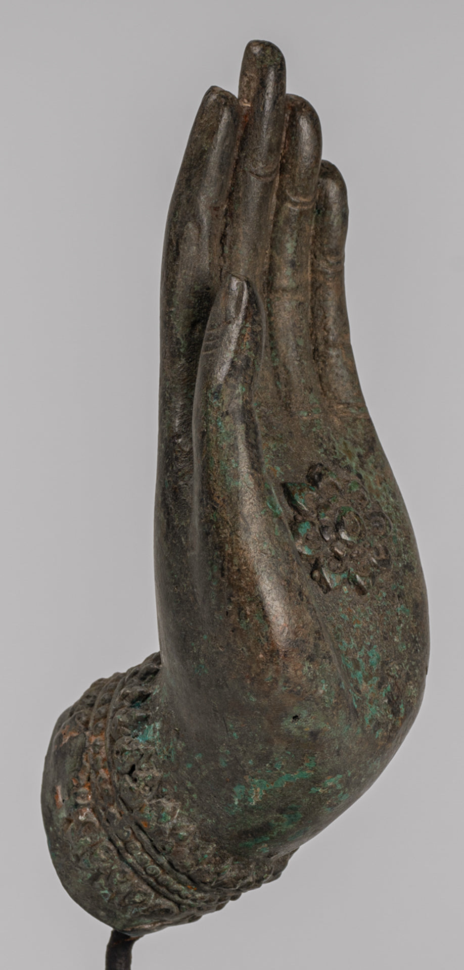 Mounted Antique Thai Style Southeast Asia Bronze Thai Protection Hand - 23cm/9"