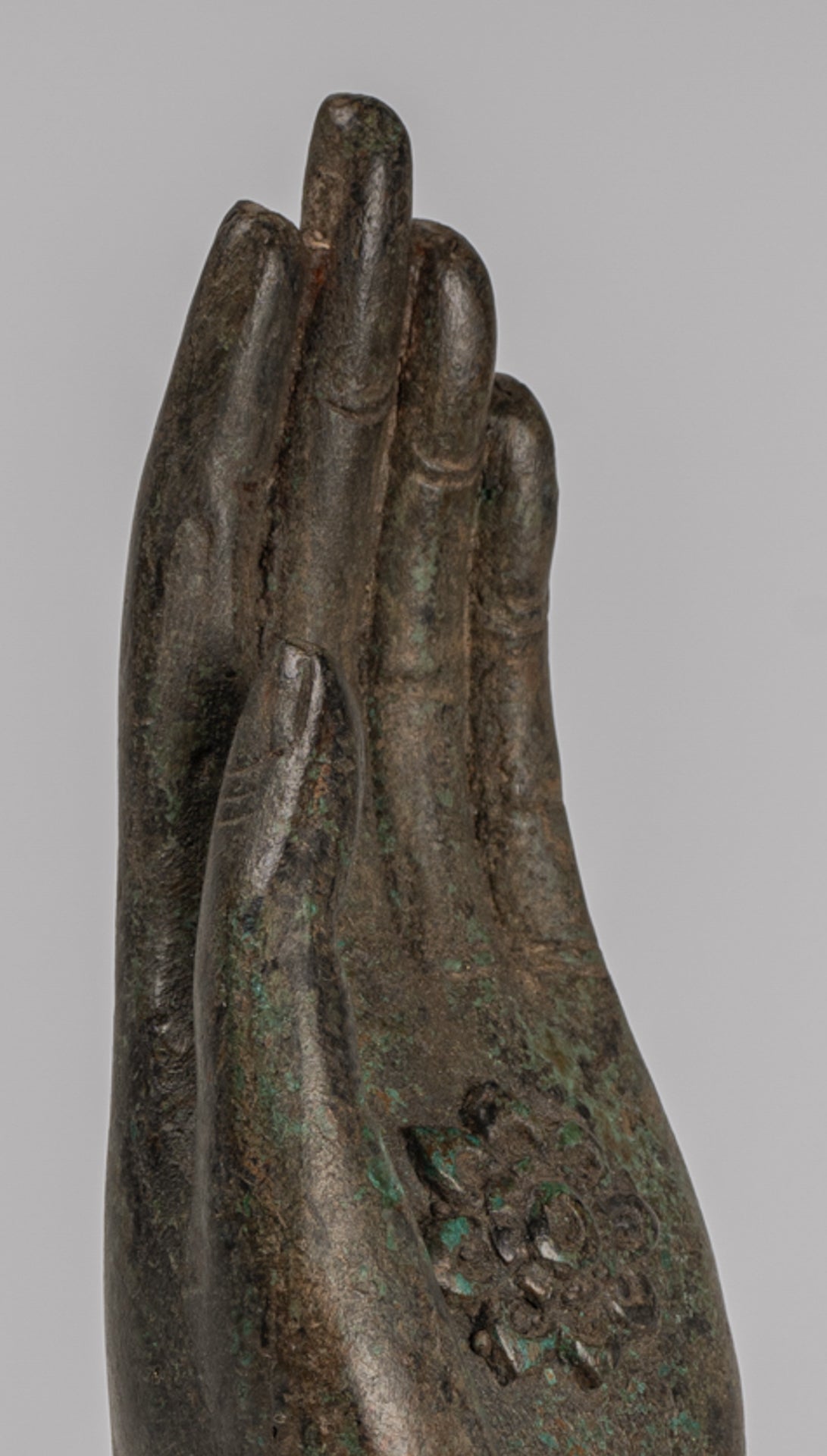 Mounted Antique Thai Style Southeast Asia Bronze Thai Protection Hand - 23cm/9"