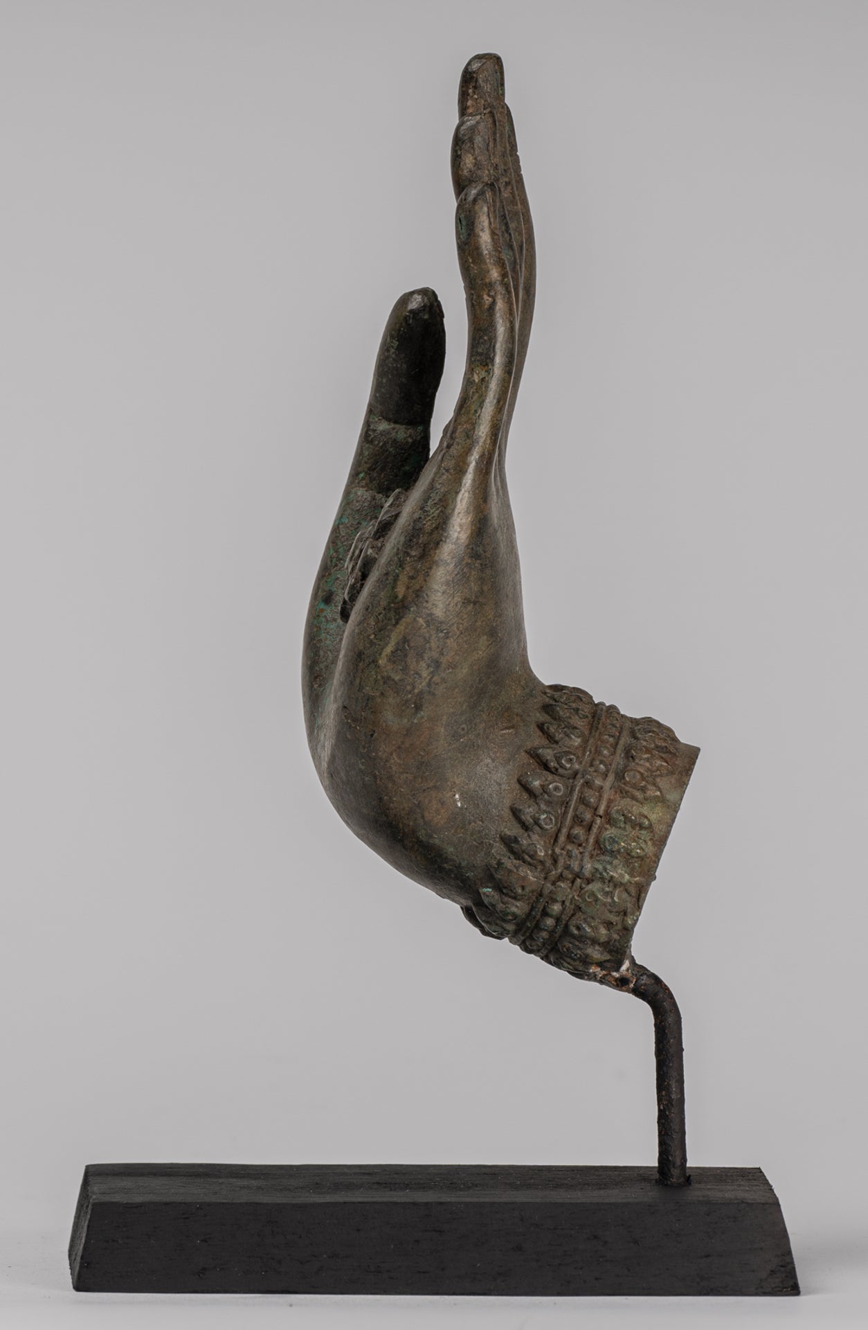 Mounted Antique Thai Style Southeast Asia Bronze Thai Protection Hand - 23cm/9"