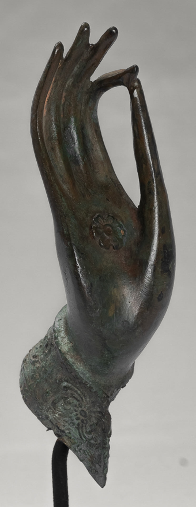 Mounted Antique Thai Style Southeast Asia Bronze Thai Teaching Hand - 24cm/10"