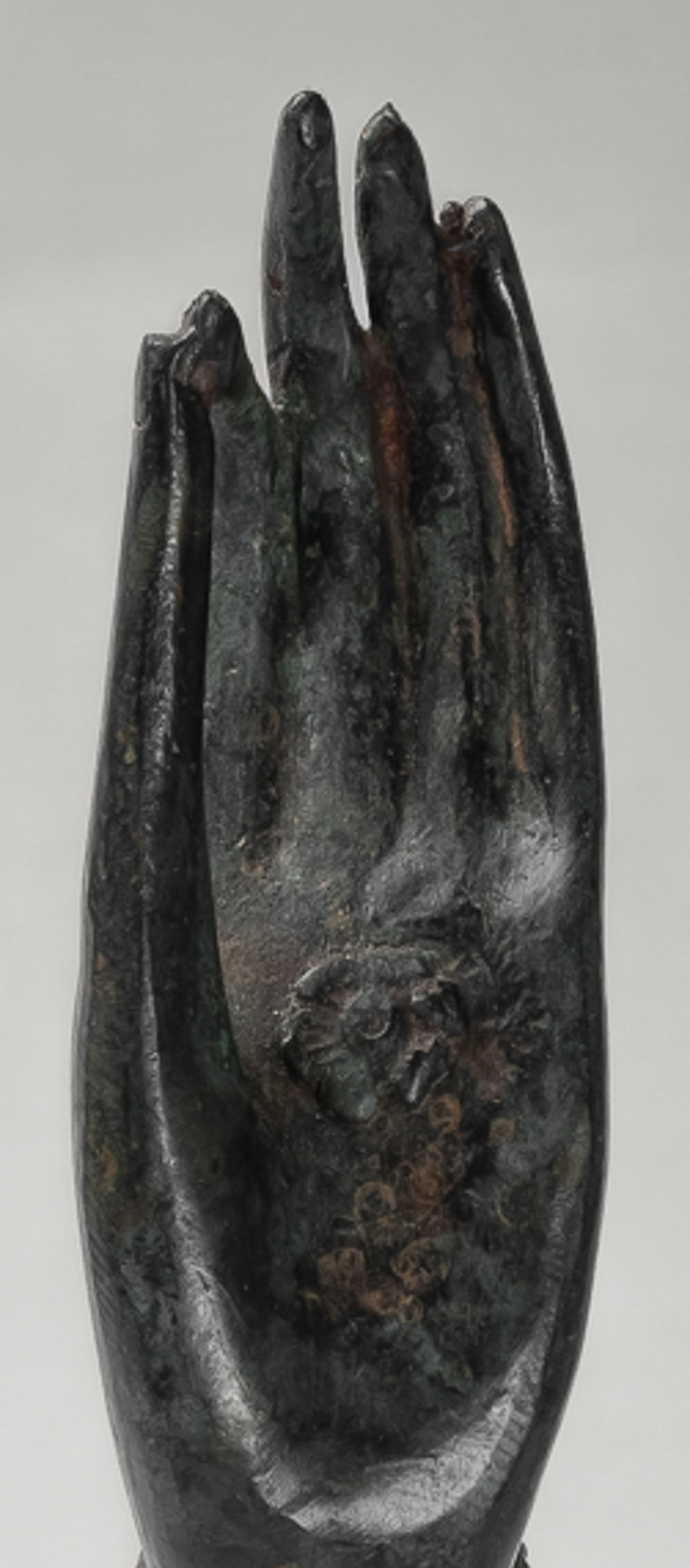 Mounted Antique Thai Style Southeast Asia Bronze Thai Teaching Hand - 24cm/10"