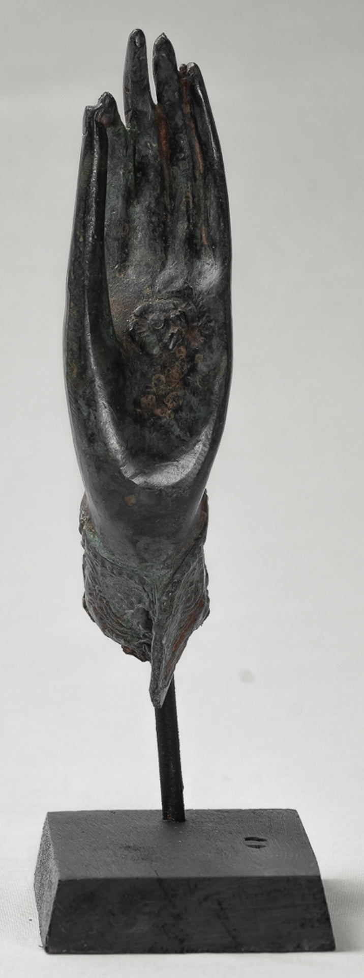 Mounted Antique Thai Style Southeast Asia Bronze Thai Teaching Hand - 24cm/10"