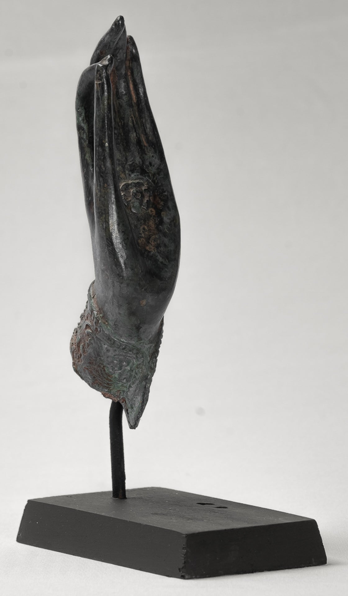 Mounted Antique Thai Style Southeast Asia Bronze Thai Teaching Hand - 24cm/10"