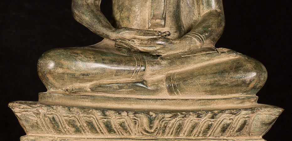 Statua Buddha - Statua Buddha di Buddha in stile antico Laos seduto - 56 cm/22 "