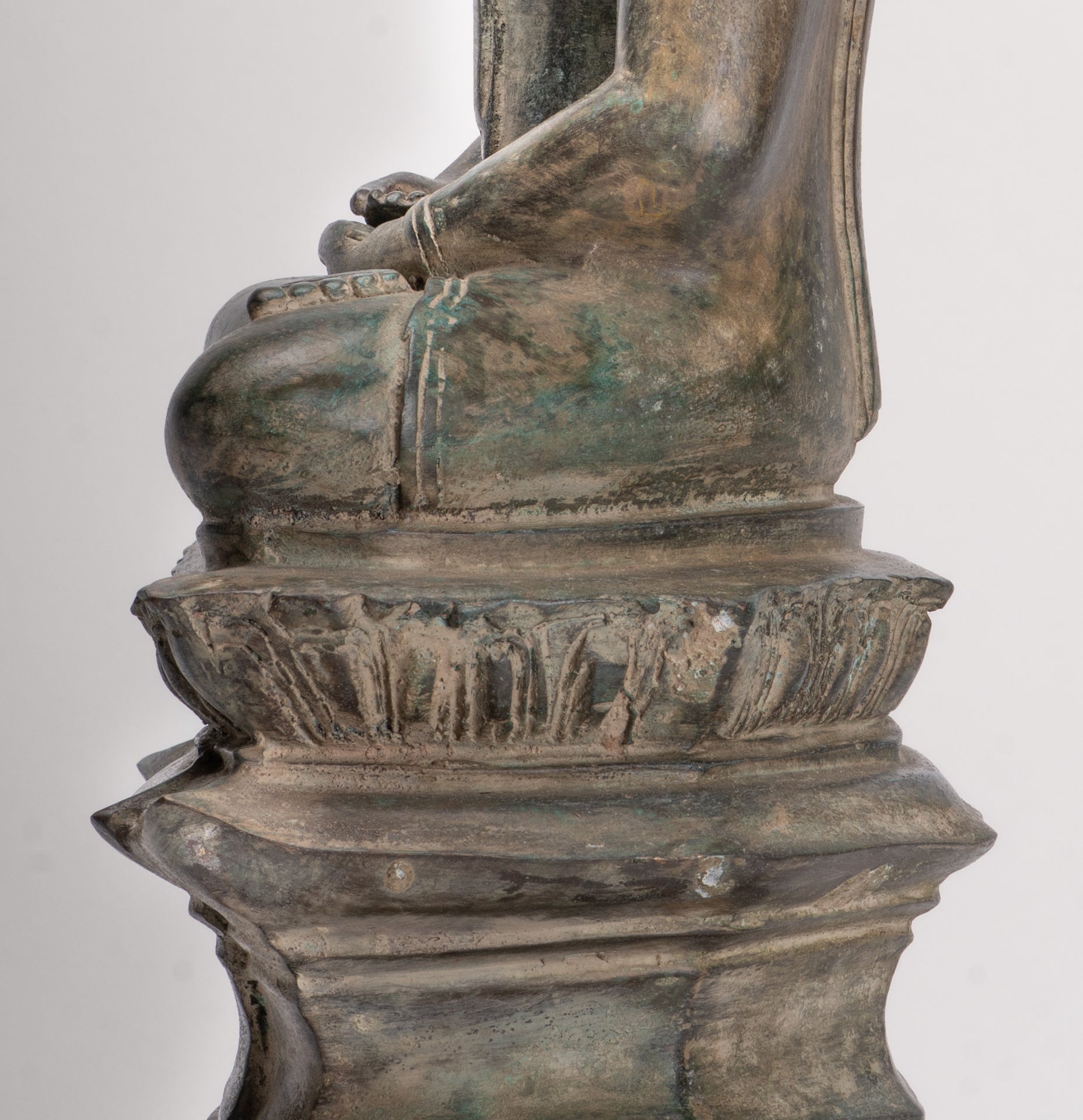 Antique Laos Style Bronze Seated Meditation Buddha Statue - 57cm/23"