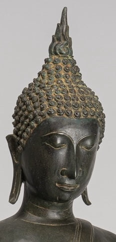 Antique Thai Style Sukhothai Bronze Protection Walking Buddha Statue - 116cm/46"