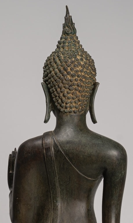 Antique Thai Style Sukhothai Bronze Protection Walking Buddha Statue - 116cm/46"