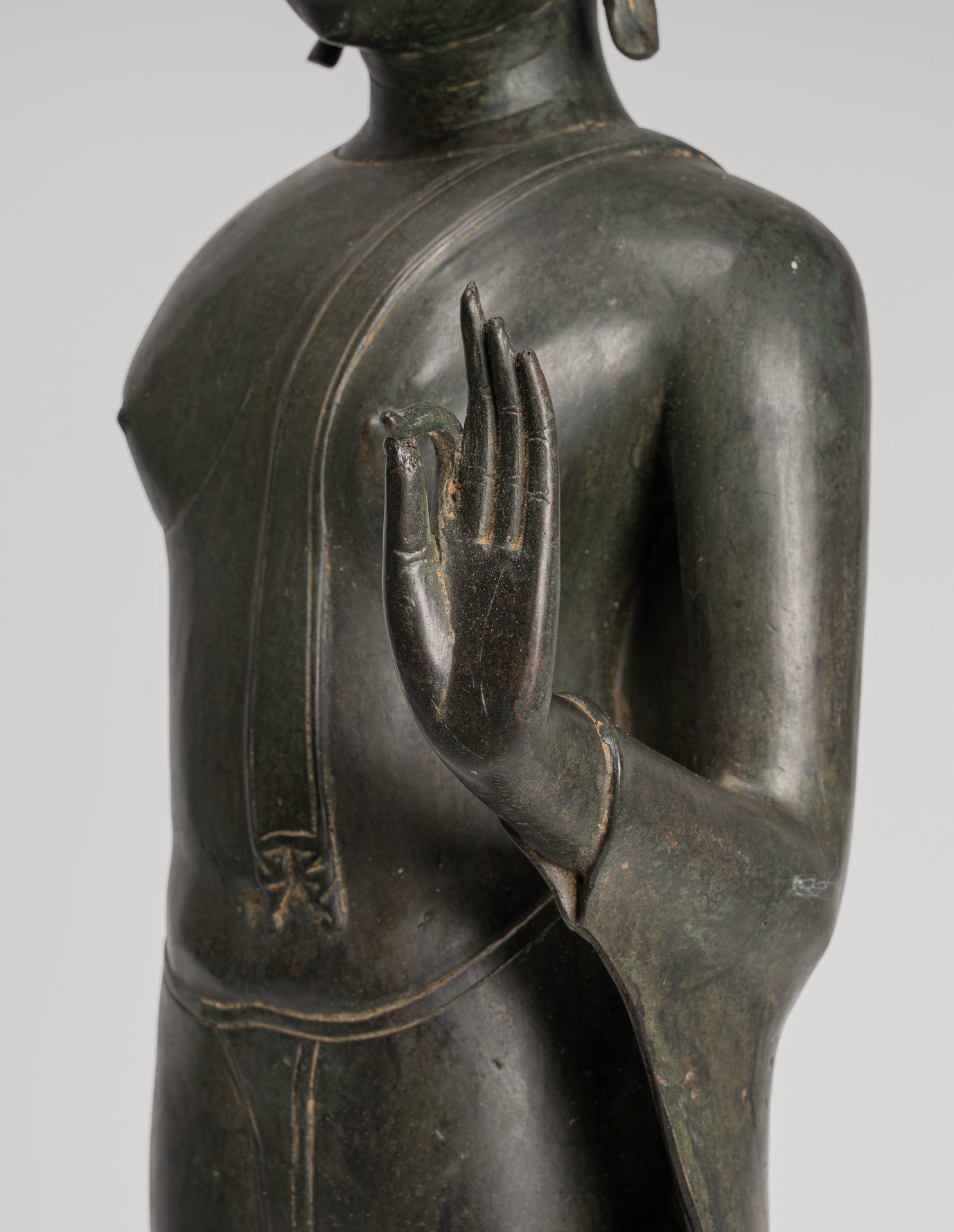 Antique Thai Style Sukhothai Bronze Protection Walking Buddha Statue - 116cm/46"