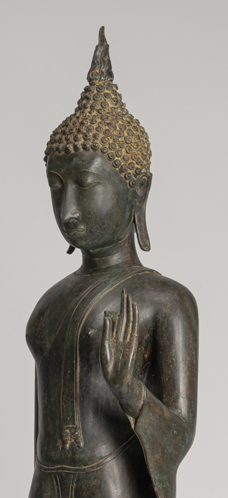 Antique Thai Style Sukhothai Bronze Protection Walking Buddha Statue - 116cm/46"