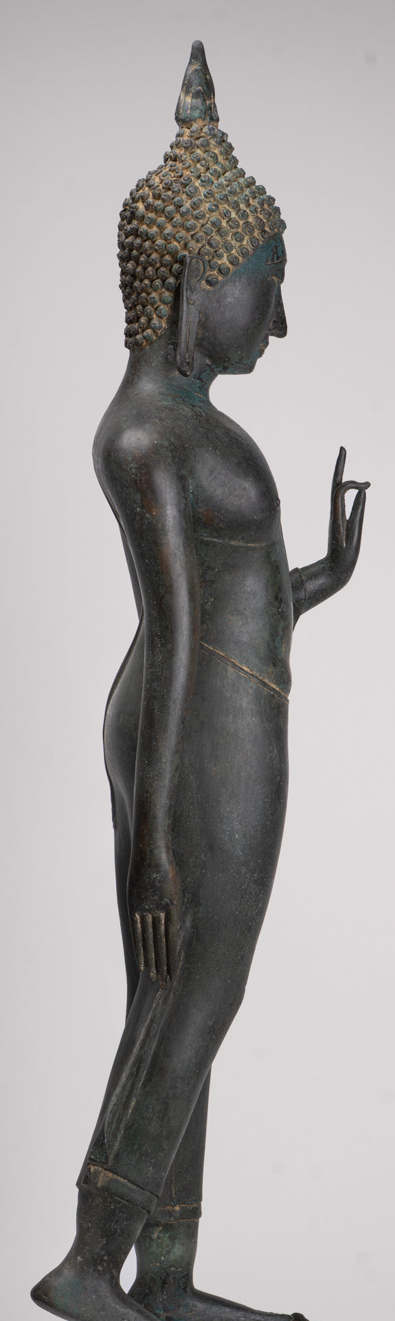 Antique Thai Style Sukhothai Bronze Protection Walking Buddha Statue - 117cm/47"