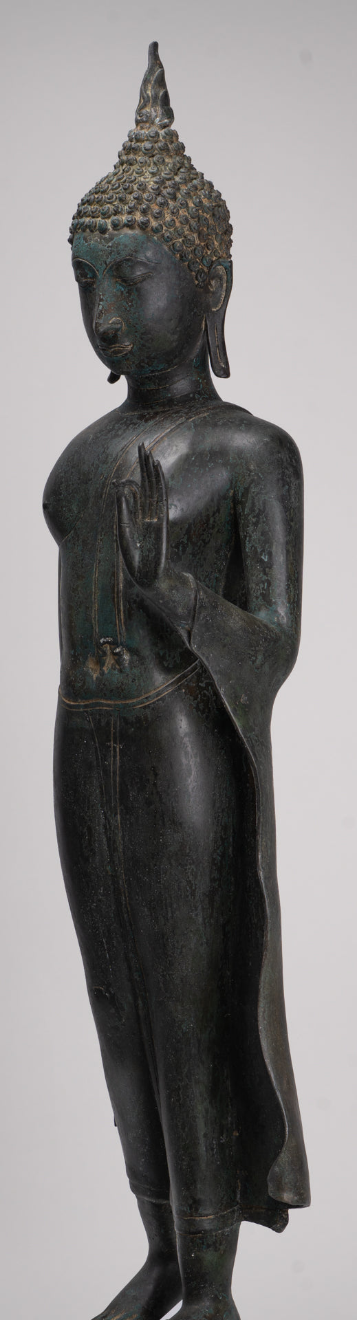 Antique Thai Style Sukhothai Bronze Protection Walking Buddha Statue - 117cm/47"