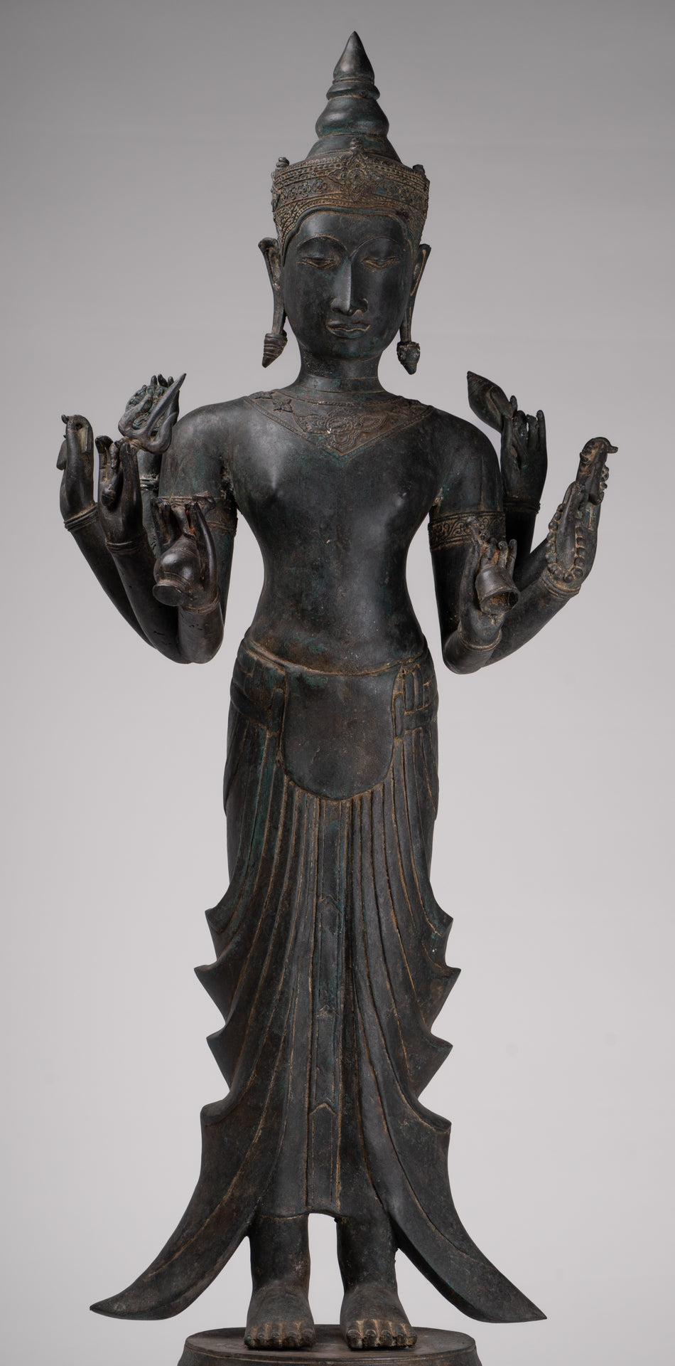 Vishnu Statue - Antique Thai Style Standing Bronze Vishnu Statue - 112cm/45"
