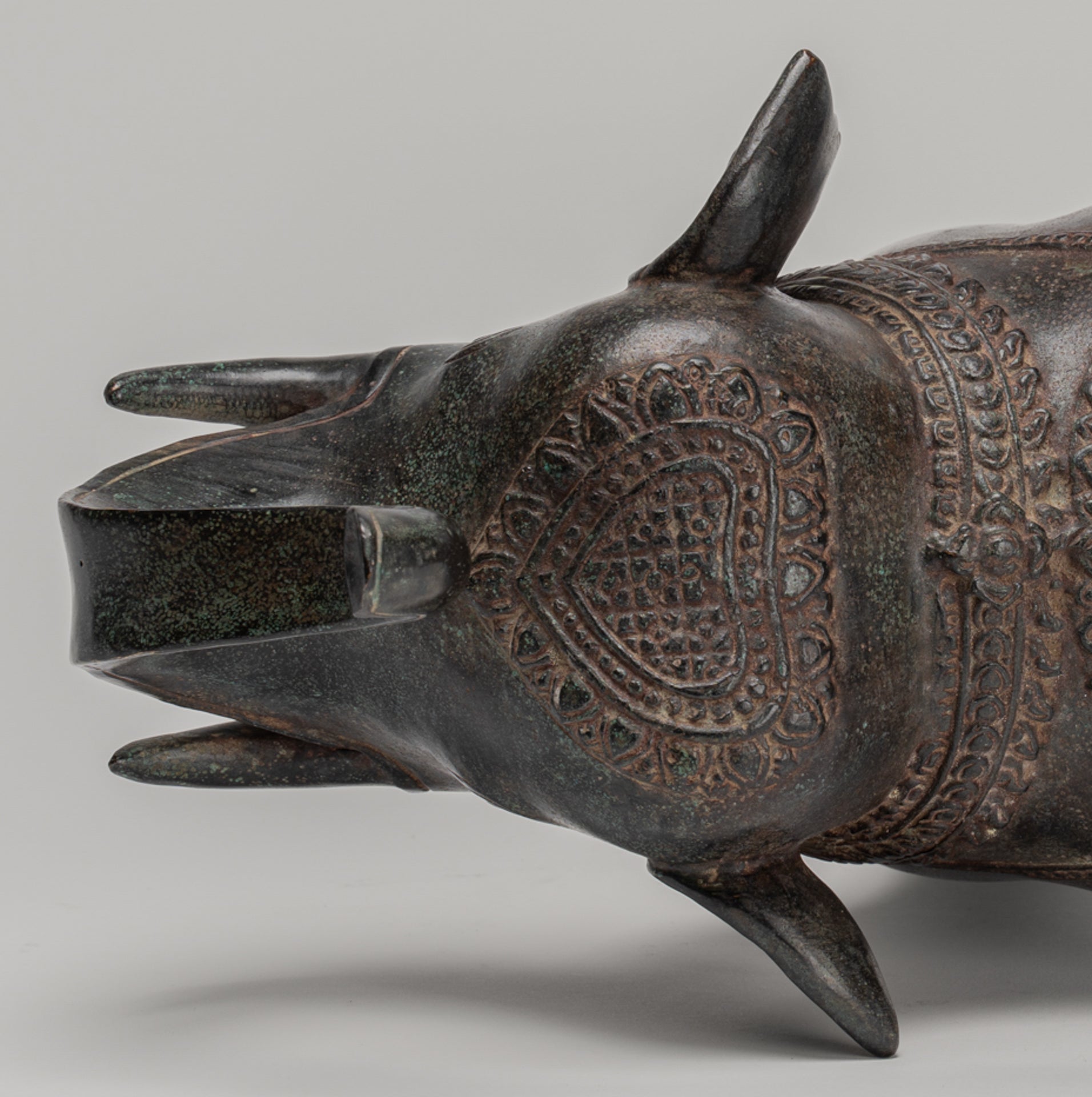 Elephant - Antique Khmer Style Bronze Standing Trumpeting Elephant Statue - 38cm/15" Tall