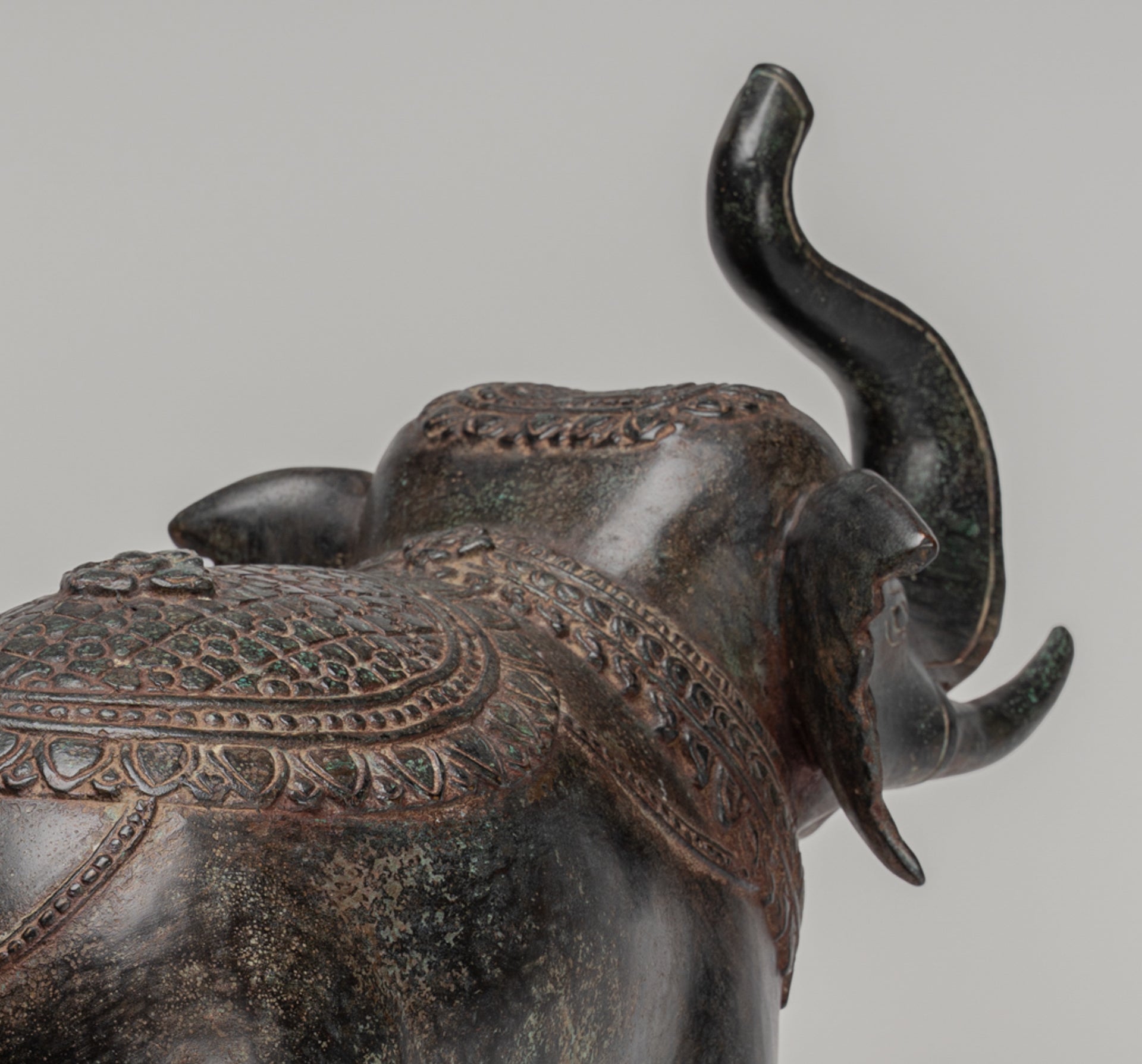 Elephant - Antique Khmer Style Bronze Standing Trumpeting Elephant Statue - 38cm/15" Tall