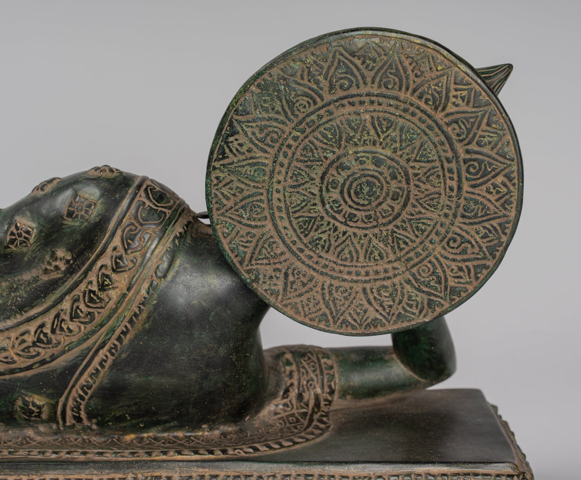 Antique Khmer Style Bronze Reclining Nirvana Buddha Statue - 65cm/26" Long