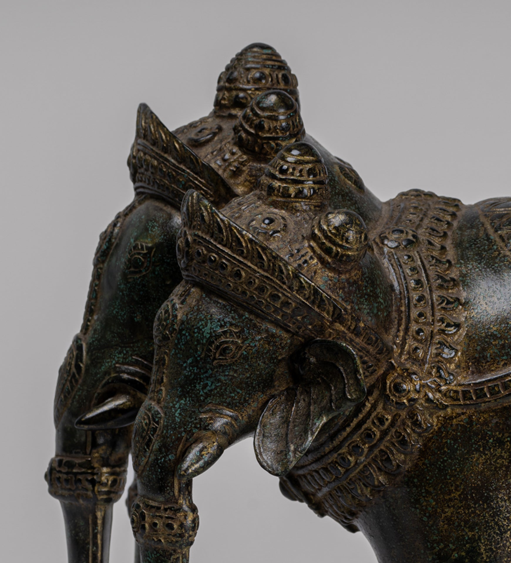 Antique Khmer Style Bronze Erawan Airavata or Elephant Statue - 32cm/13" Tall