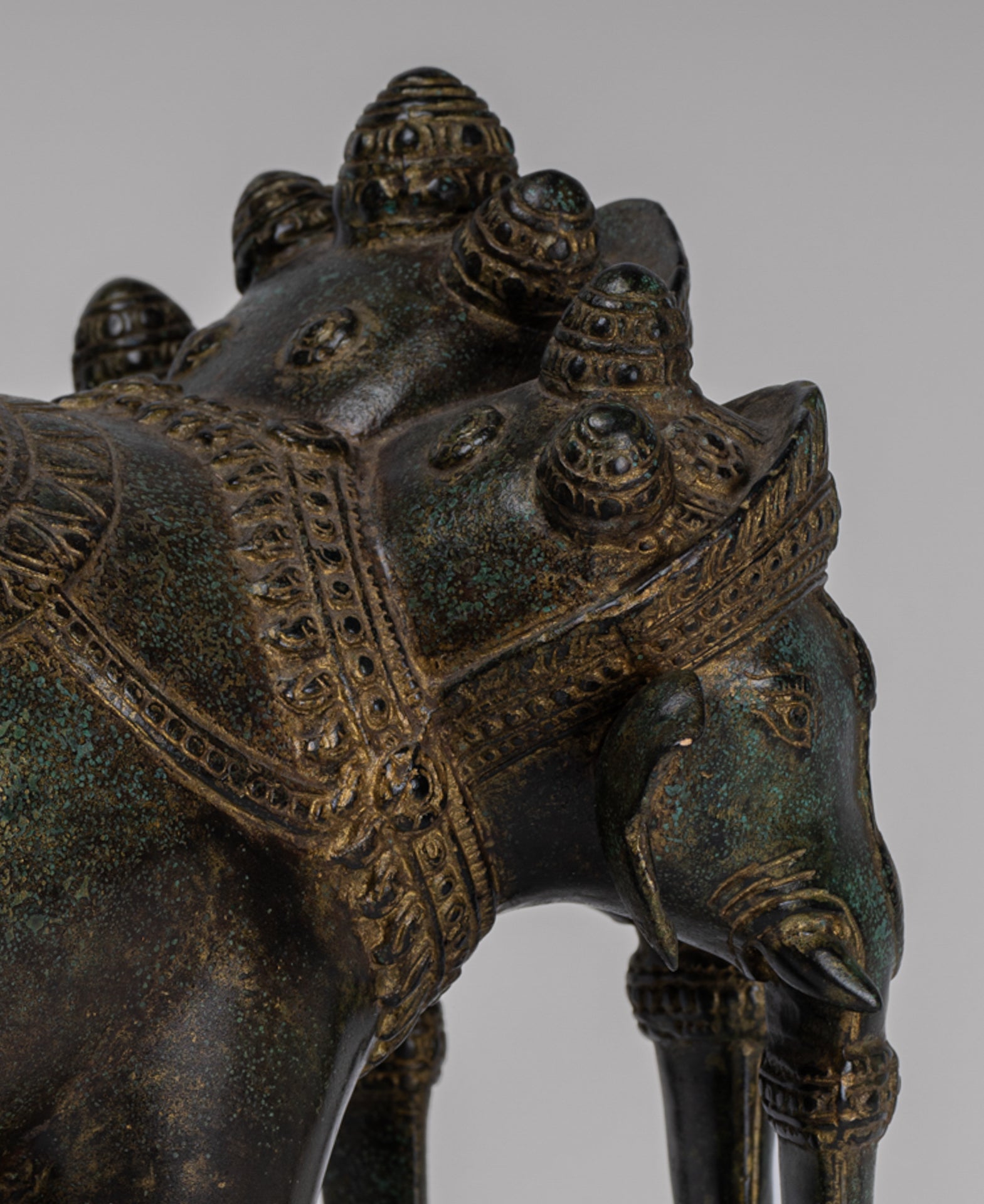 Antique Khmer Style Bronze Erawan Airavata or Elephant Statue - 32cm/13" Tall