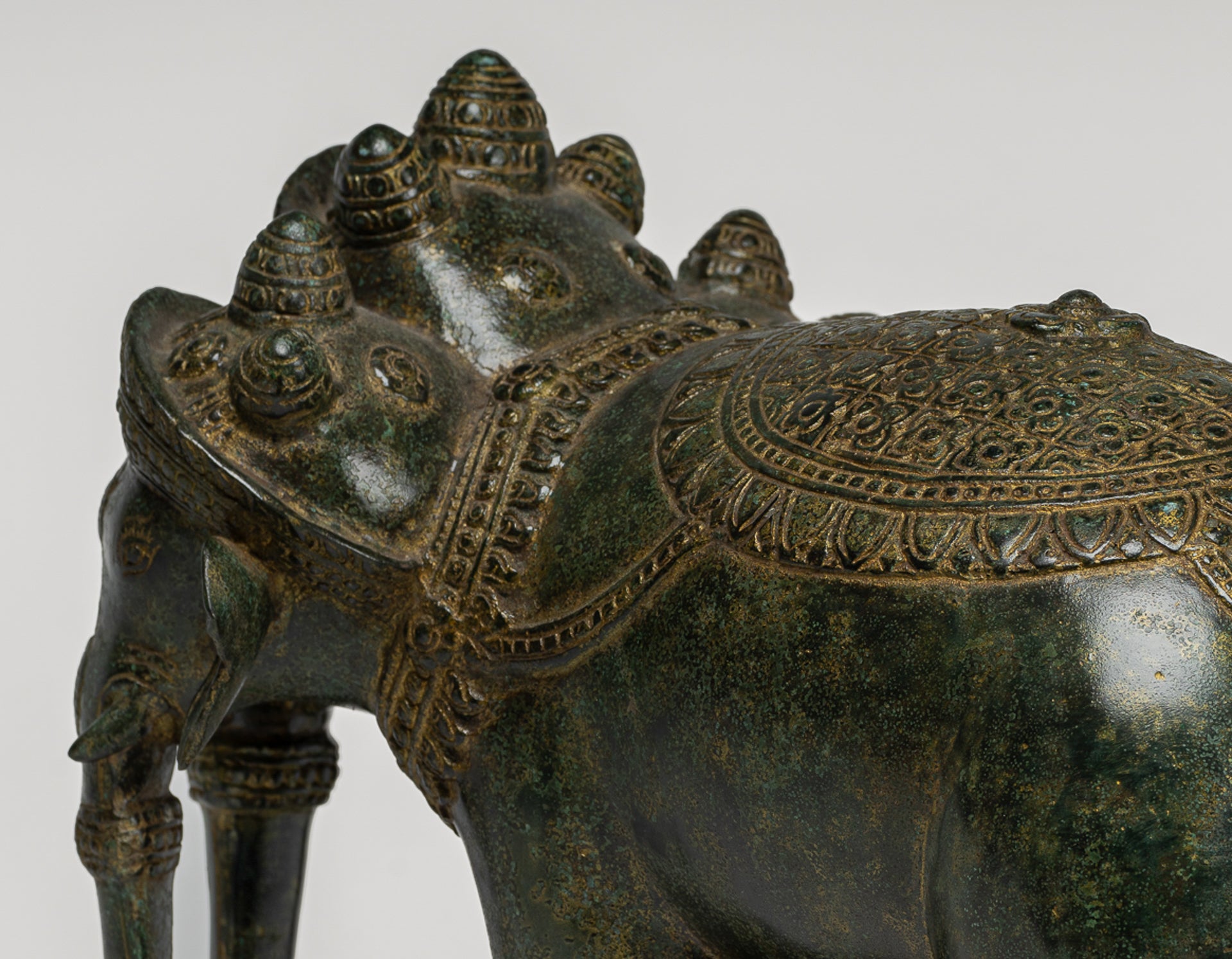 Antique Khmer Style Bronze Erawan Airavata or Elephant Statue - 31cm/12" Tall