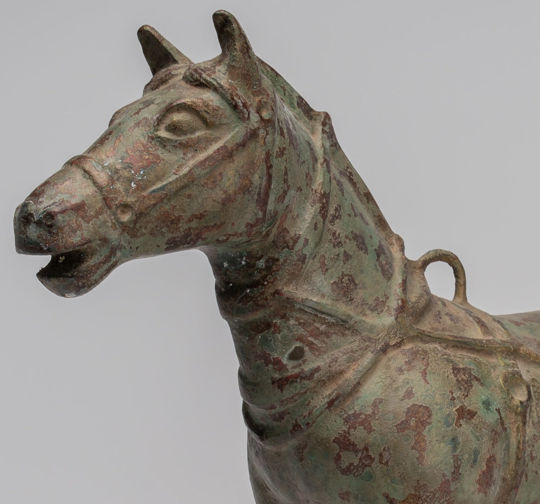 Estatua de caballos - Caballo de bronce de pie de estilo chino antiguo - 39 cm/16 "de alto