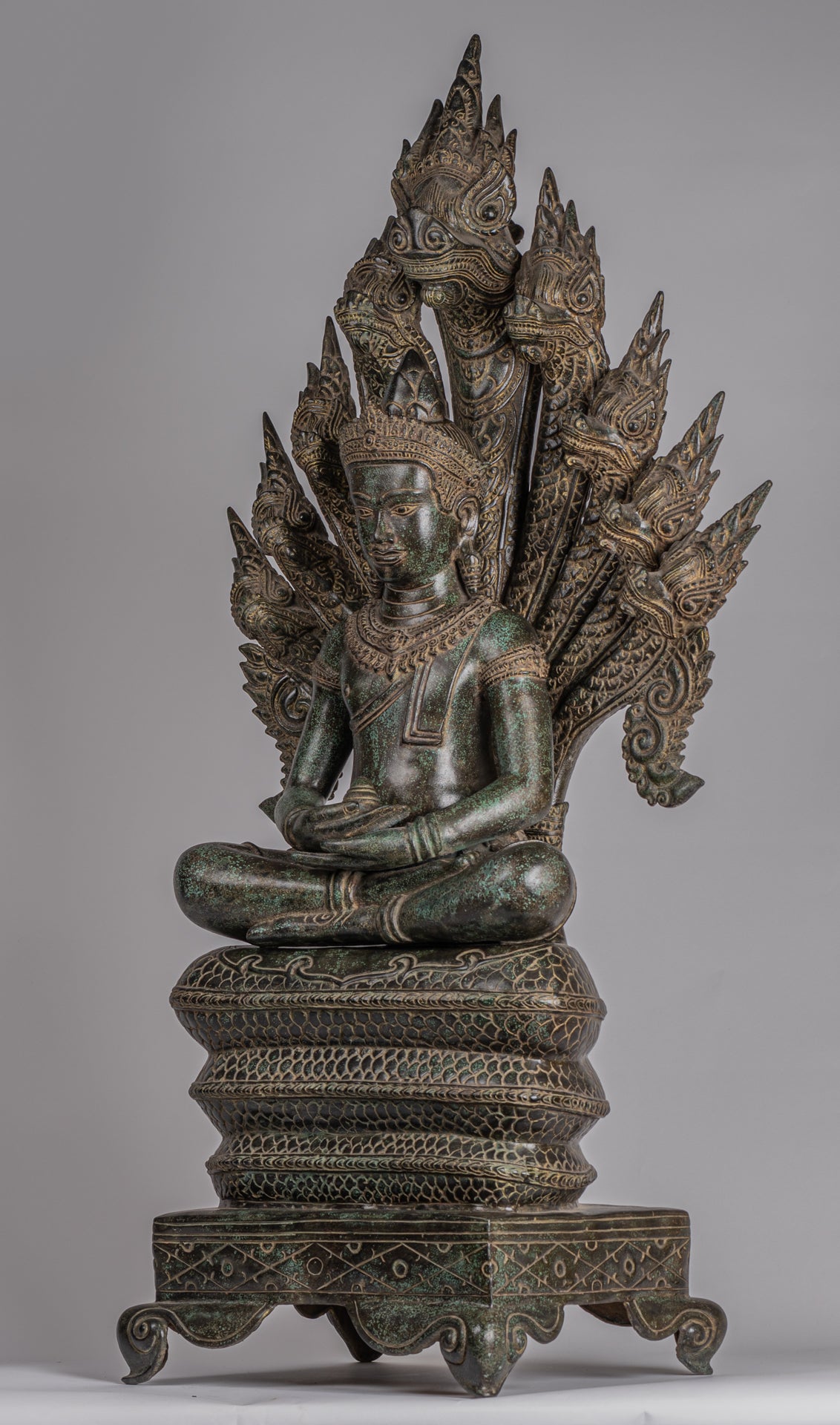 Estatua de Buda - Estilo de bayón antiguo Khmer Meditación Naga Naga Buddha - 114cm/46 "