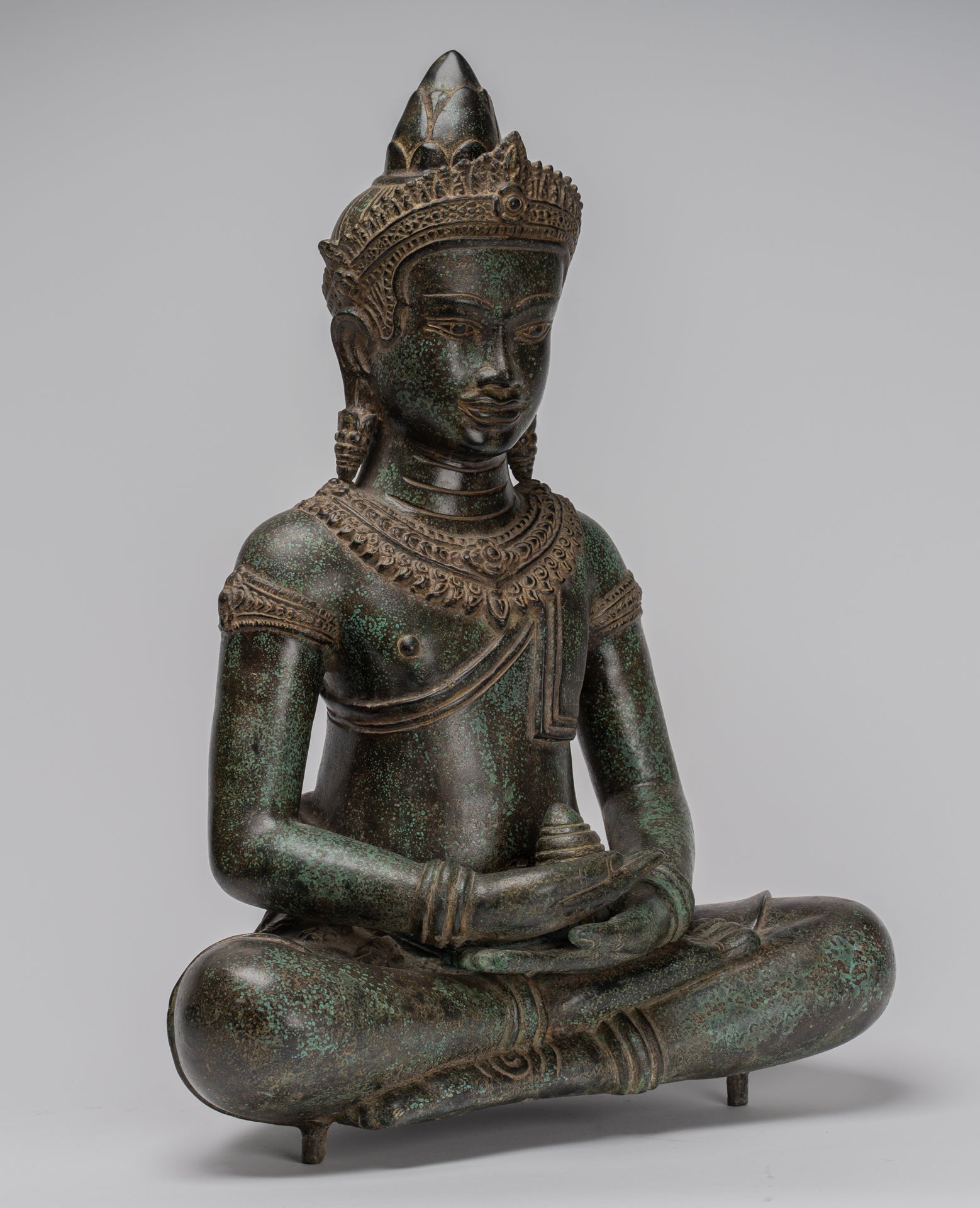 Estatua de Buda - Estilo de bayón antiguo Khmer Meditación Naga Naga Buddha - 114cm/46 "