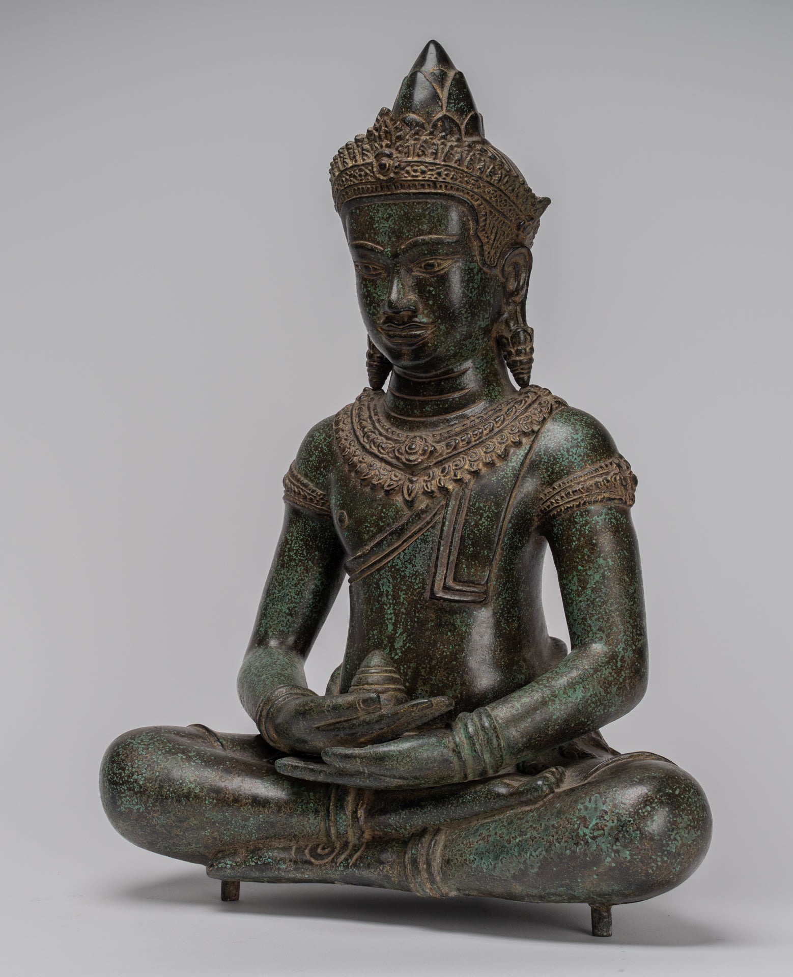 Estatua de Buda - Estilo de bayón antiguo Khmer Meditación Naga Naga Buddha - 114cm/46 "