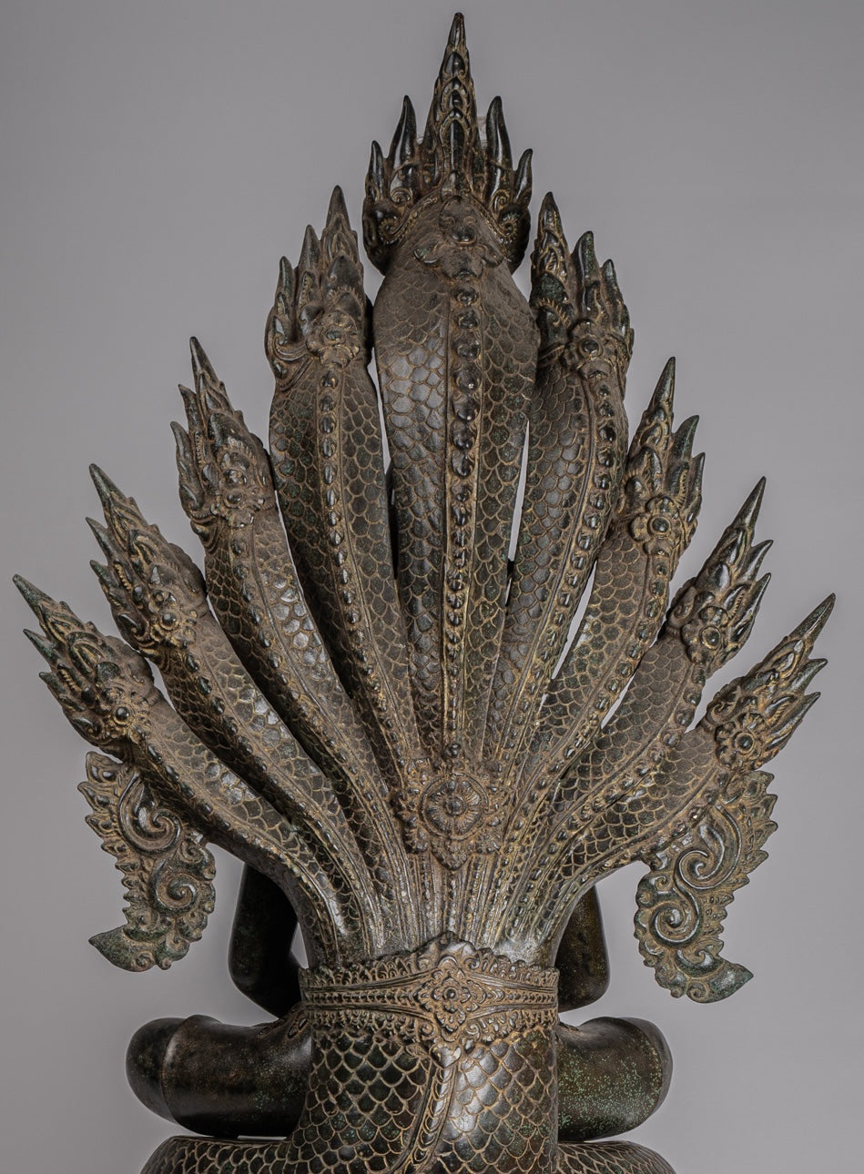 Estatua de Buda - Estilo de bayón antiguo Khmer Meditación Naga Naga Buddha - 114cm/46 "