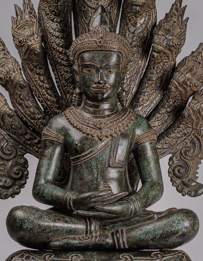 Estatua de Buda - Estilo de bayón antiguo Khmer Meditación Naga Naga Buddha - 114cm/46 "