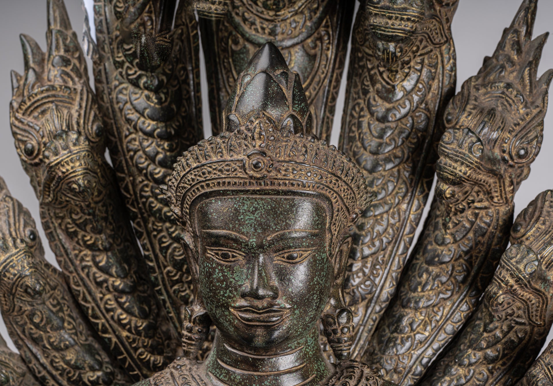 Estatua de Buda - Estilo de bayón antiguo Khmer Meditación Naga Naga Buddha - 114cm/46 "