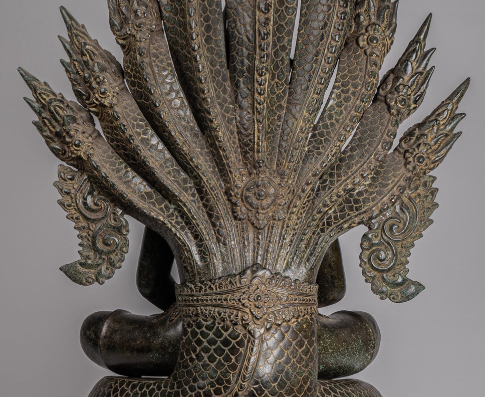 Estatua de Buda - Estilo de bayón antiguo Khmer Meditación Naga Naga Buddha - 114cm/46 "