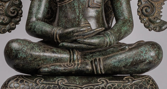 Estatua de Buda - Estilo de bayón antiguo Khmer Meditación Naga Naga Buddha - 114cm/46 "